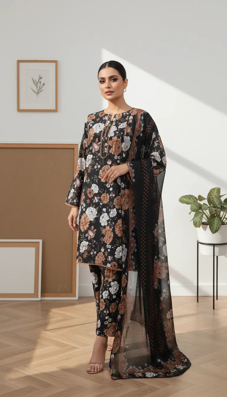 Rova 3 Piece Printed Lawn Suit Unstitched