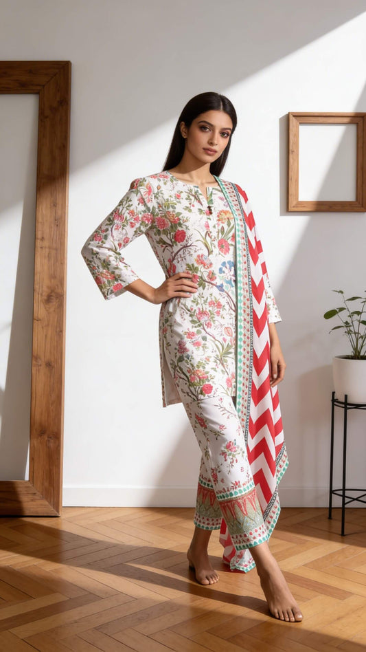 Zoe 3 Piece Printed Lawn Suit Unstitched