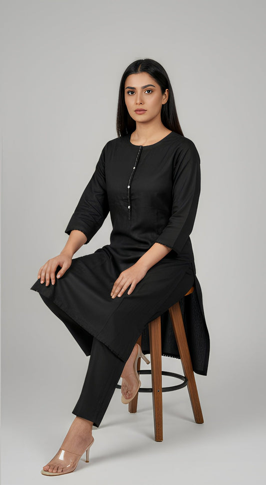 Soot-o-Saaz – Mehez | Black Textured Cotton 2-Piece Set