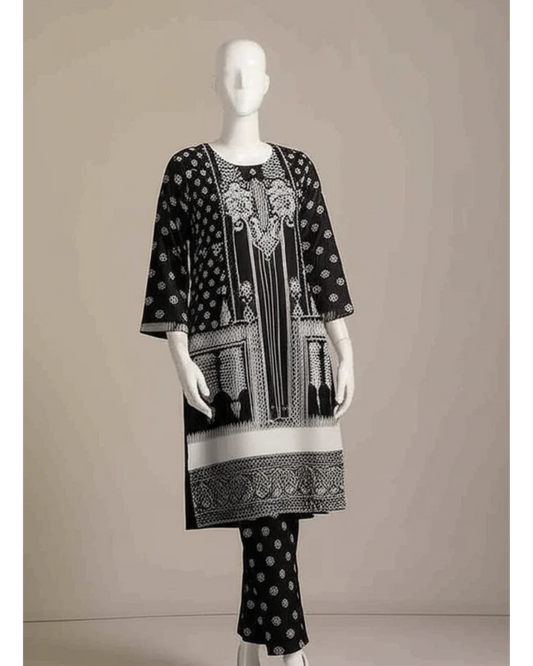 Zaria – 2PC Printed Lawn Suit (Black & White)