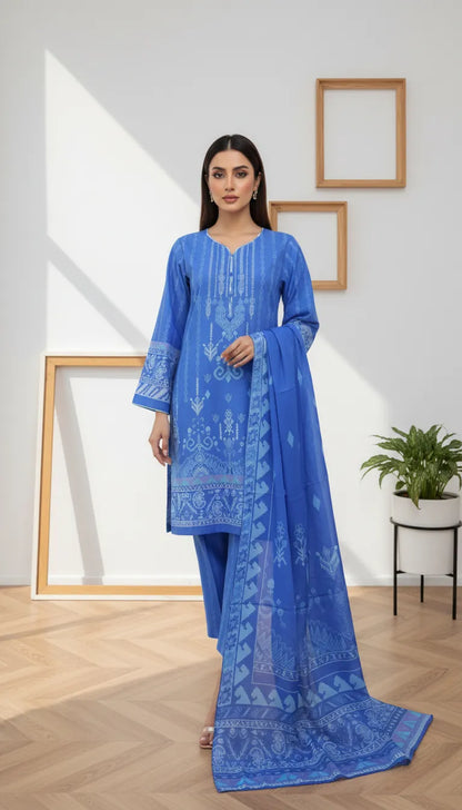 Zemira 3 Piece Printed Lawn Suit Unstitched