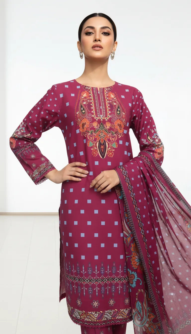Eireneh 3 Piece Printed Lawn Suit Unstitched