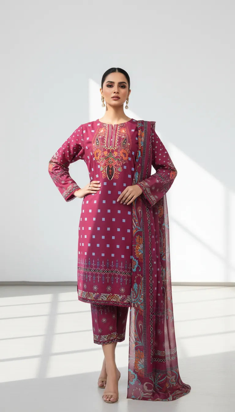 Eireneh 3 Piece Printed Lawn Suit Unstitched