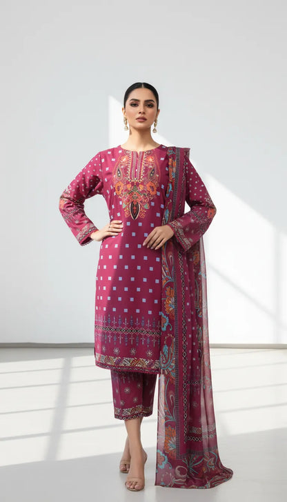 Eireneh 3 Piece Printed Lawn Suit Unstitched