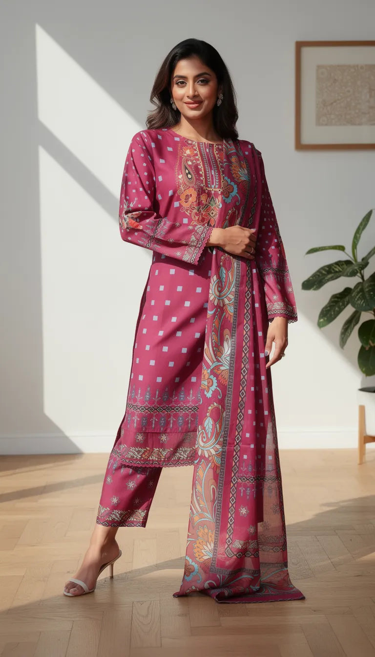 Eireneh 3 Piece Printed Lawn Suit Unstitched