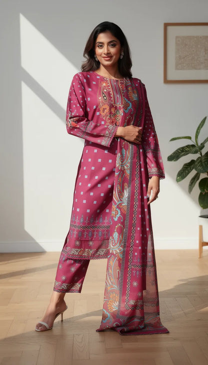 Eireneh 3 Piece Printed Lawn Suit Unstitched