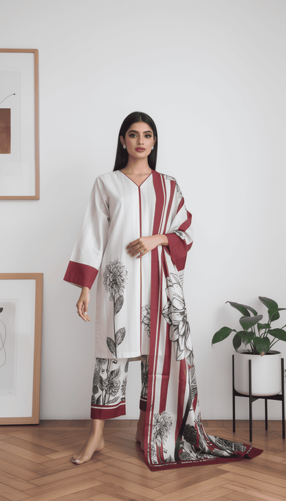 Nysha 3 Piece Printed Lawn Suit Unstitched