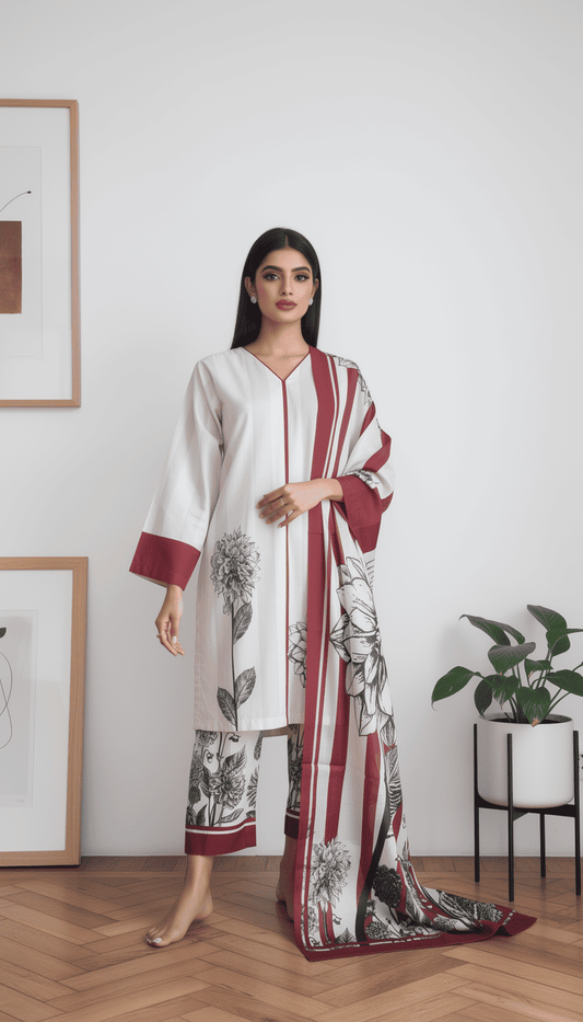 Nysha 3 Piece Printed Lawn Suit Unstitched