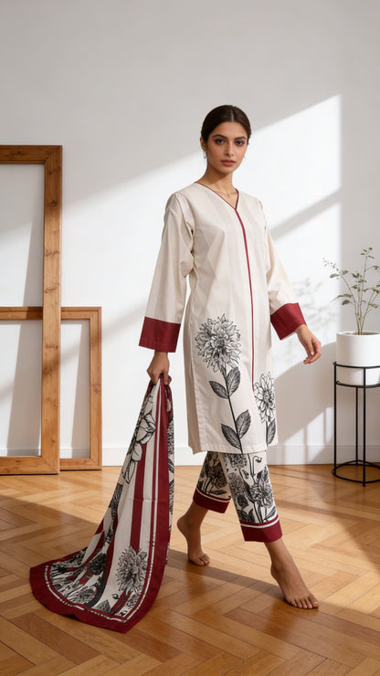 Nysha 3 Piece Printed Lawn Suit Unstitched