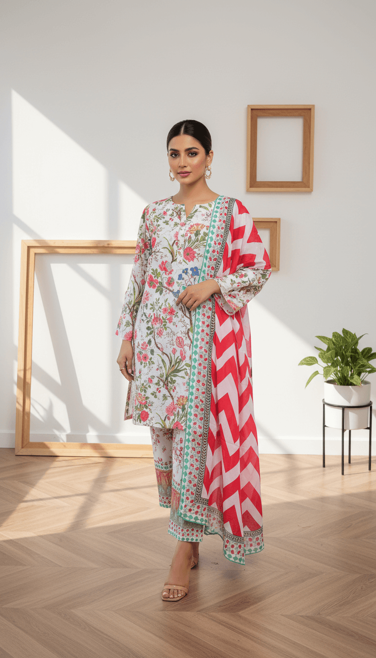 Zoe 3 Piece Printed Lawn Suit Unstitched