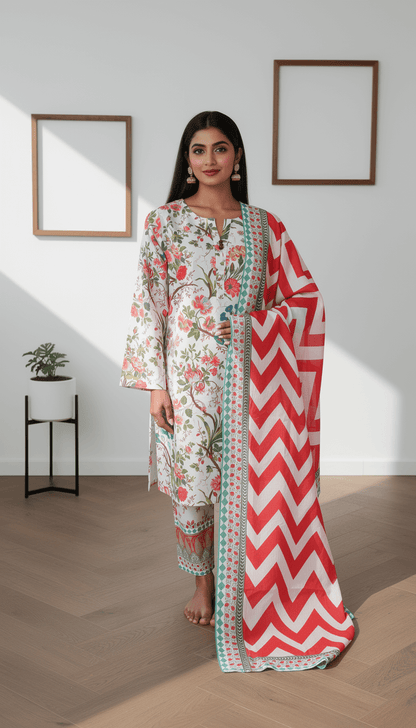 Zoe 3 Piece Printed Lawn Suit Unstitched
