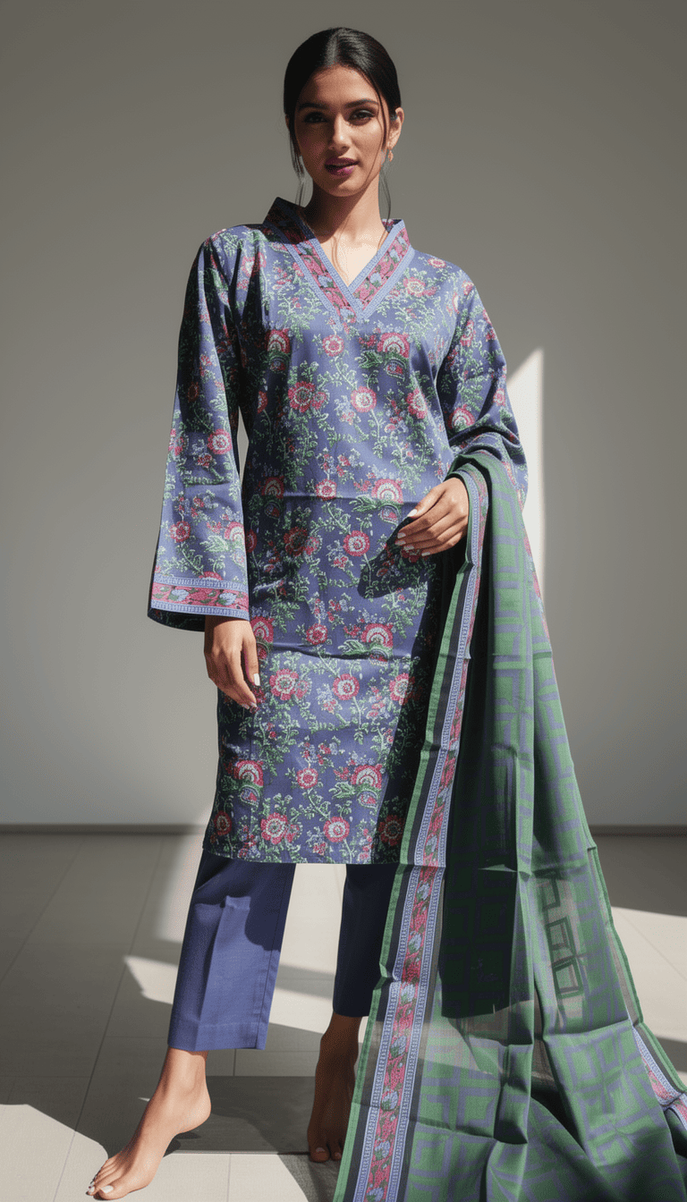 Meira 3 Piece Printed Lawn Suit Unstitched