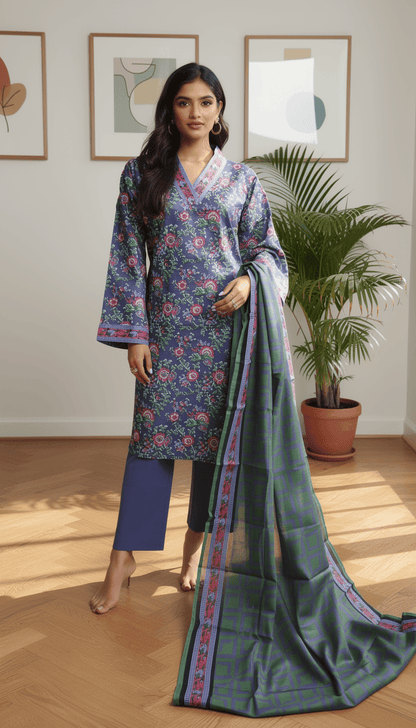 Meira 3 Piece Printed Lawn Suit Unstitched