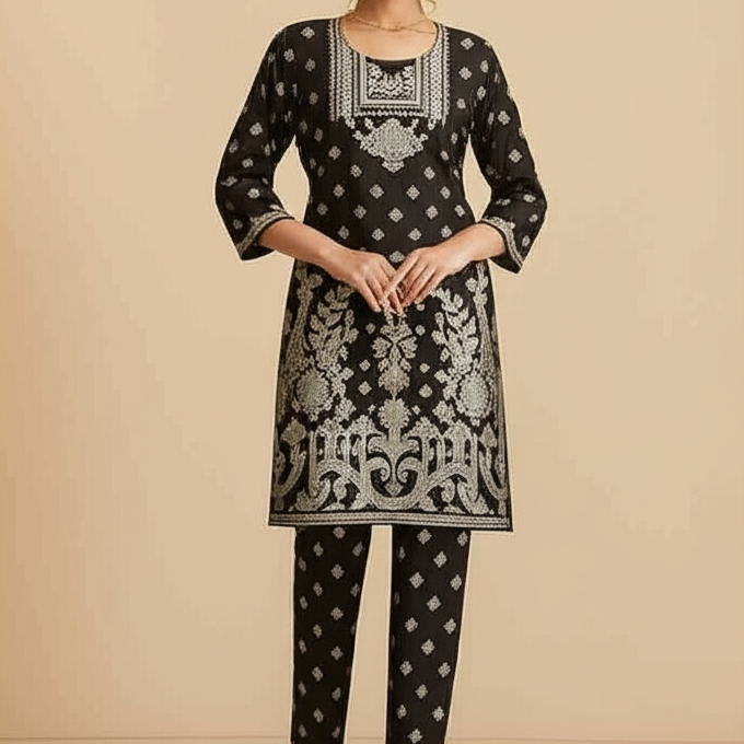 Artistic Black & White 2PC Lawn Suit 