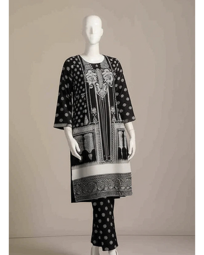 Zaria – 2PC Printed Lawn Suit (Black & White)