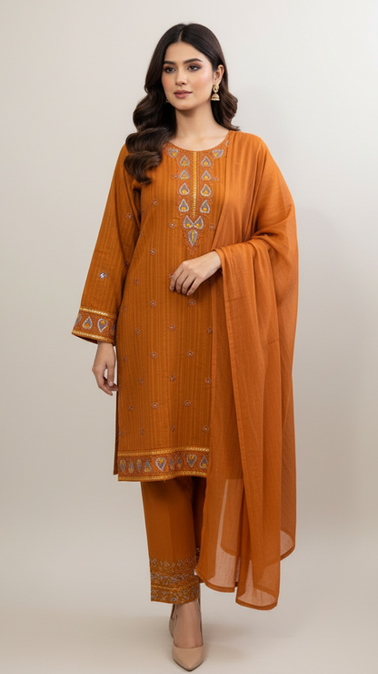 Soot-o-Saaz – Kashish| Ready to Wear 3 Piece Cotton Embroidered Suit