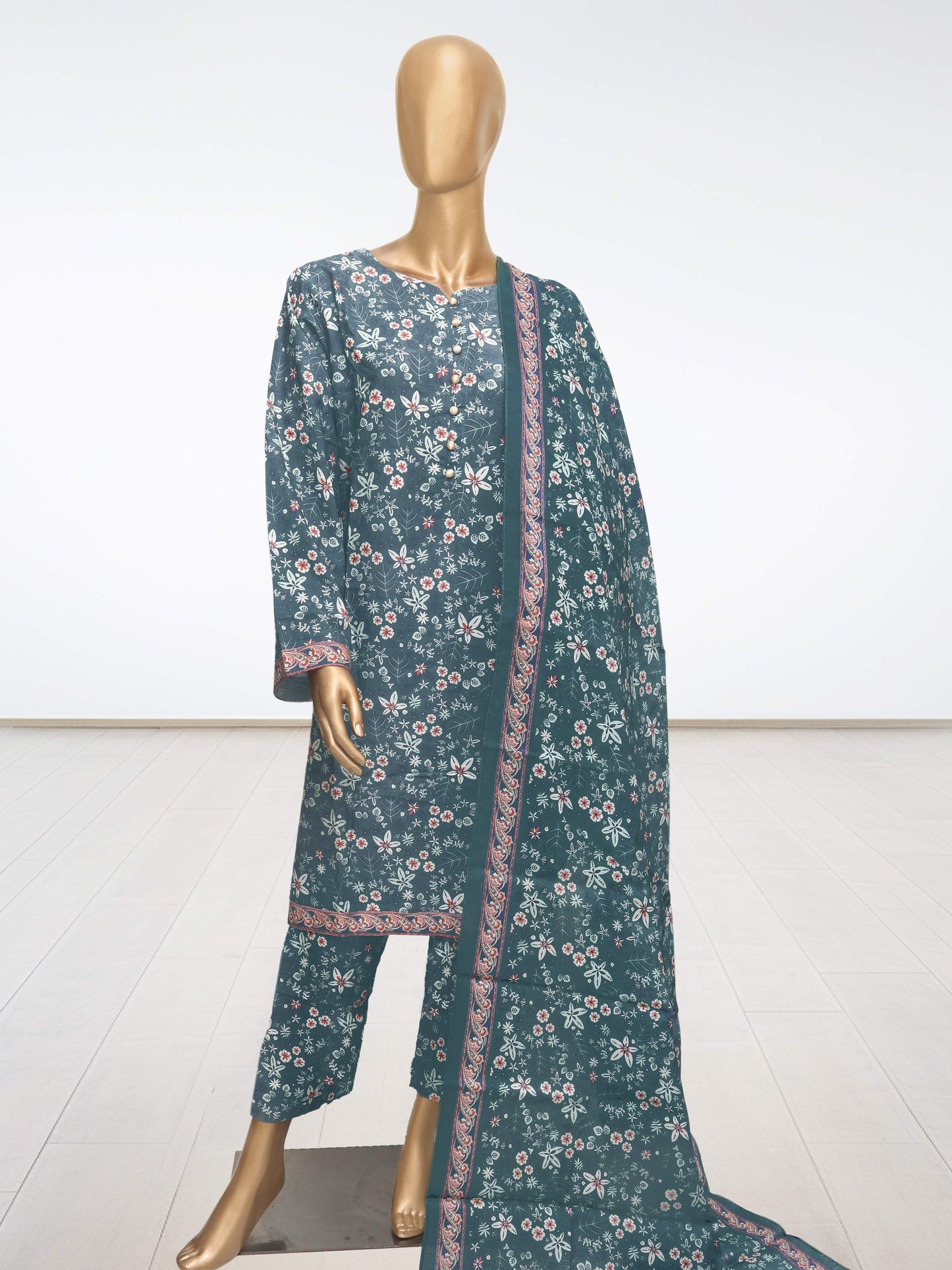 D10 - Raw Silk Viscose – 3 Piece Printed Suit