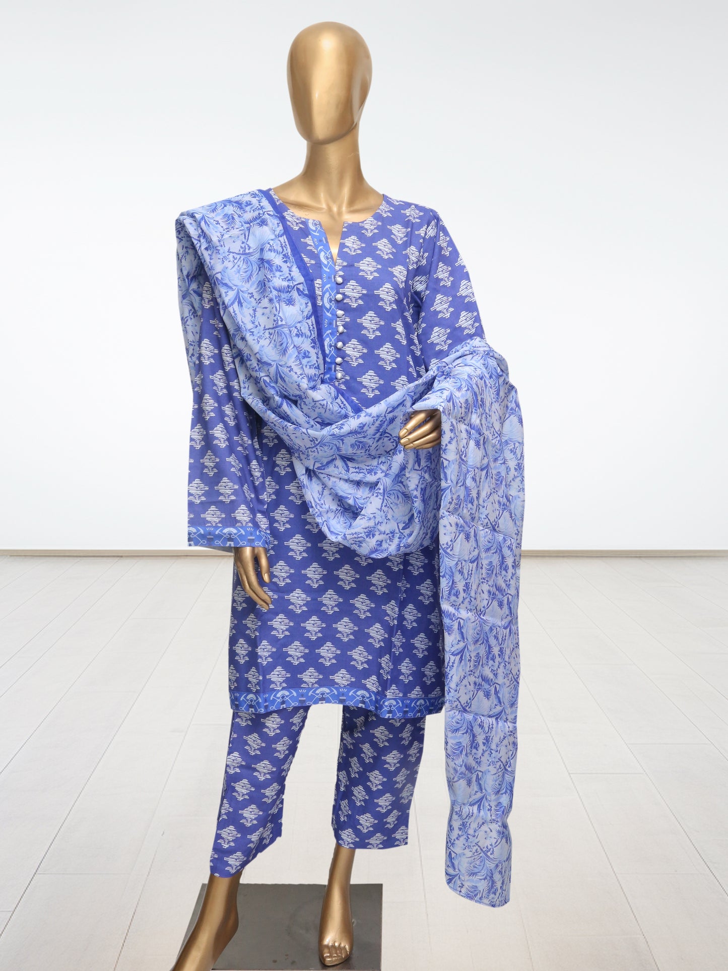 D9 - Raw Silk Viscose – 3 Piece Printed Suit