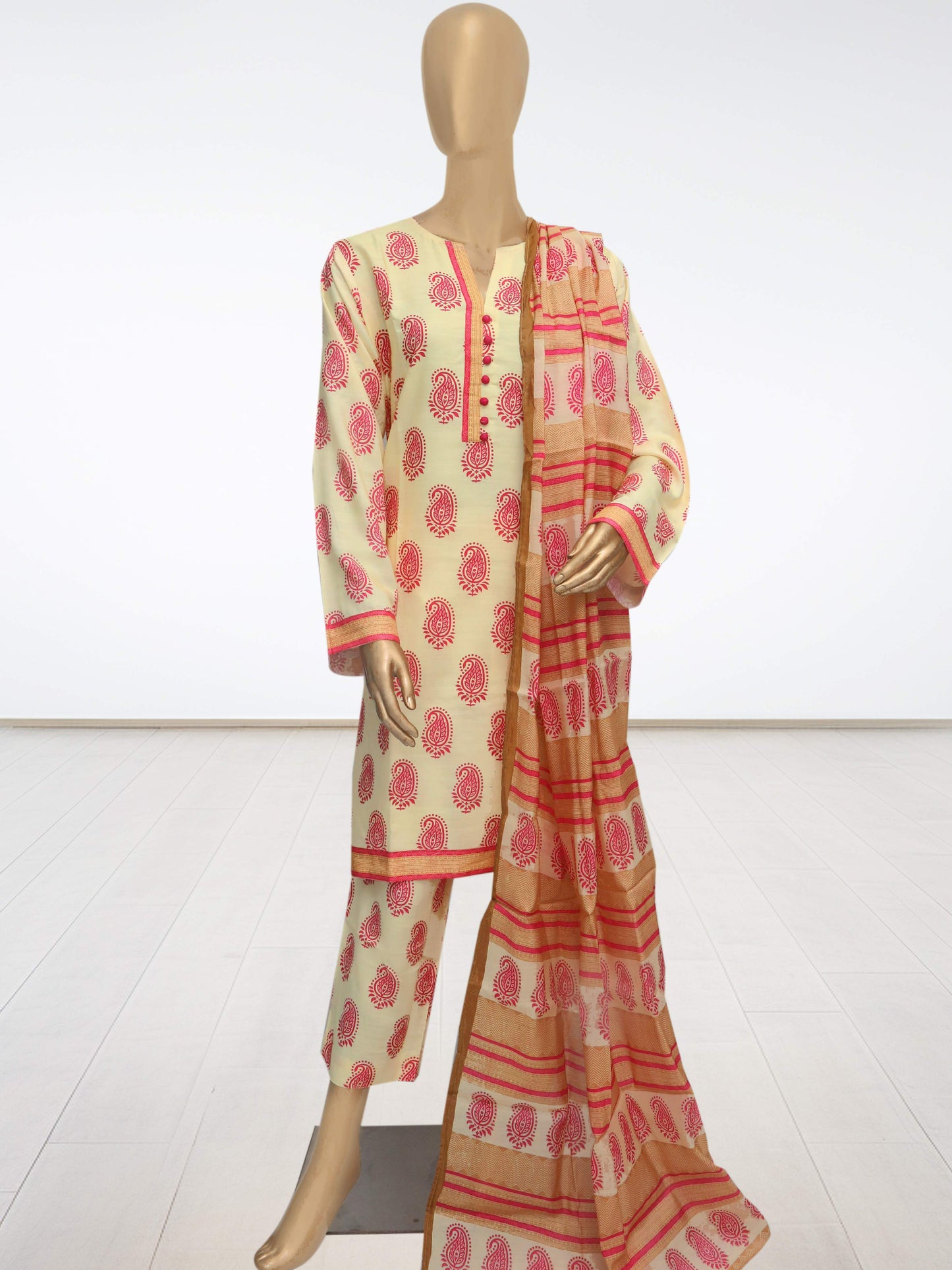 D5 - Raw Silk Viscose – 3 Piece Printed Suit
