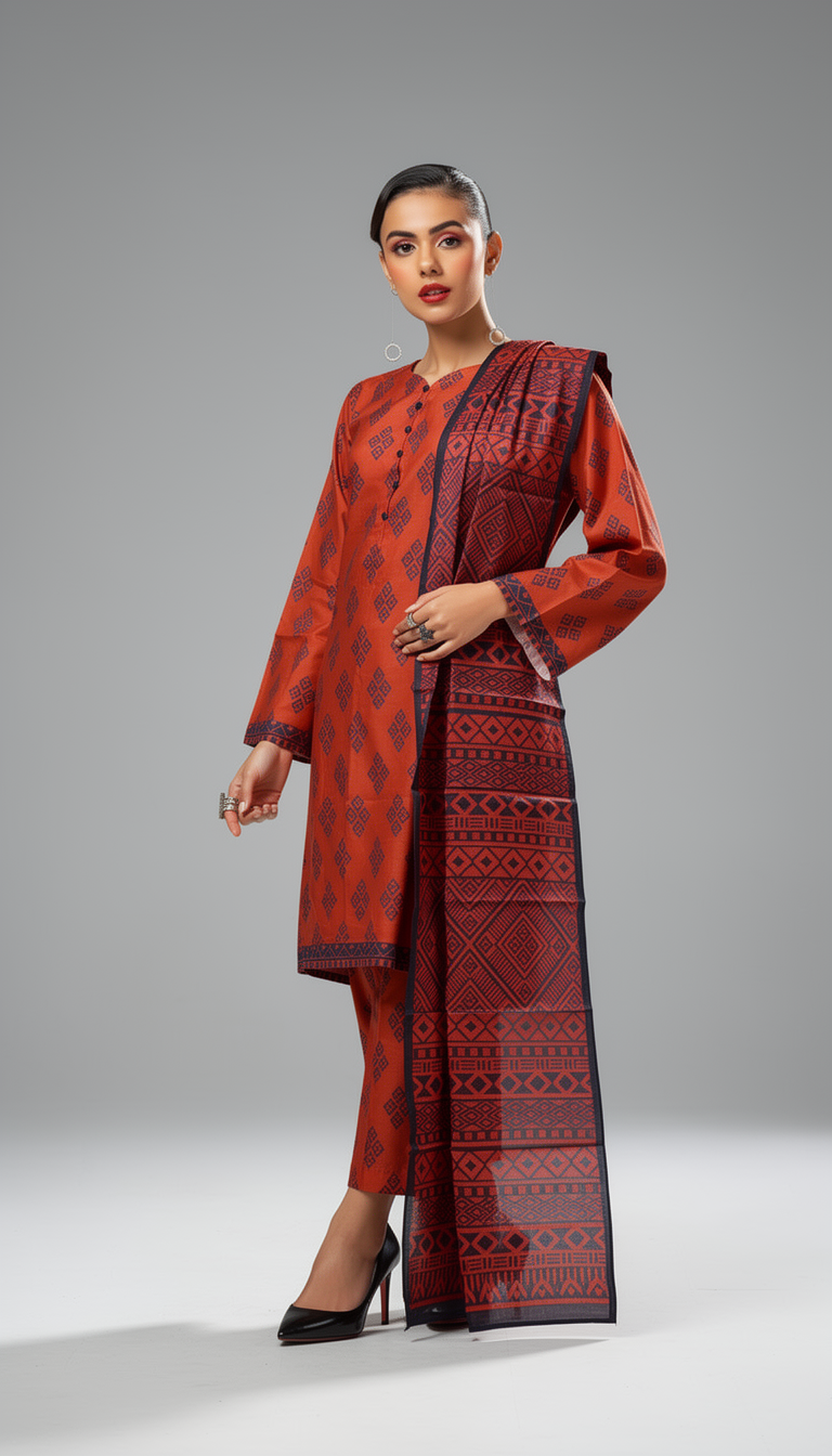 D8 - Raw Silk Viscose – 3 Piece Printed Suit