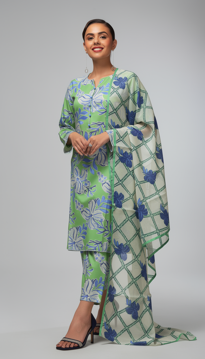 D7 - Raw Silk Viscose – 3 Piece Printed Suit