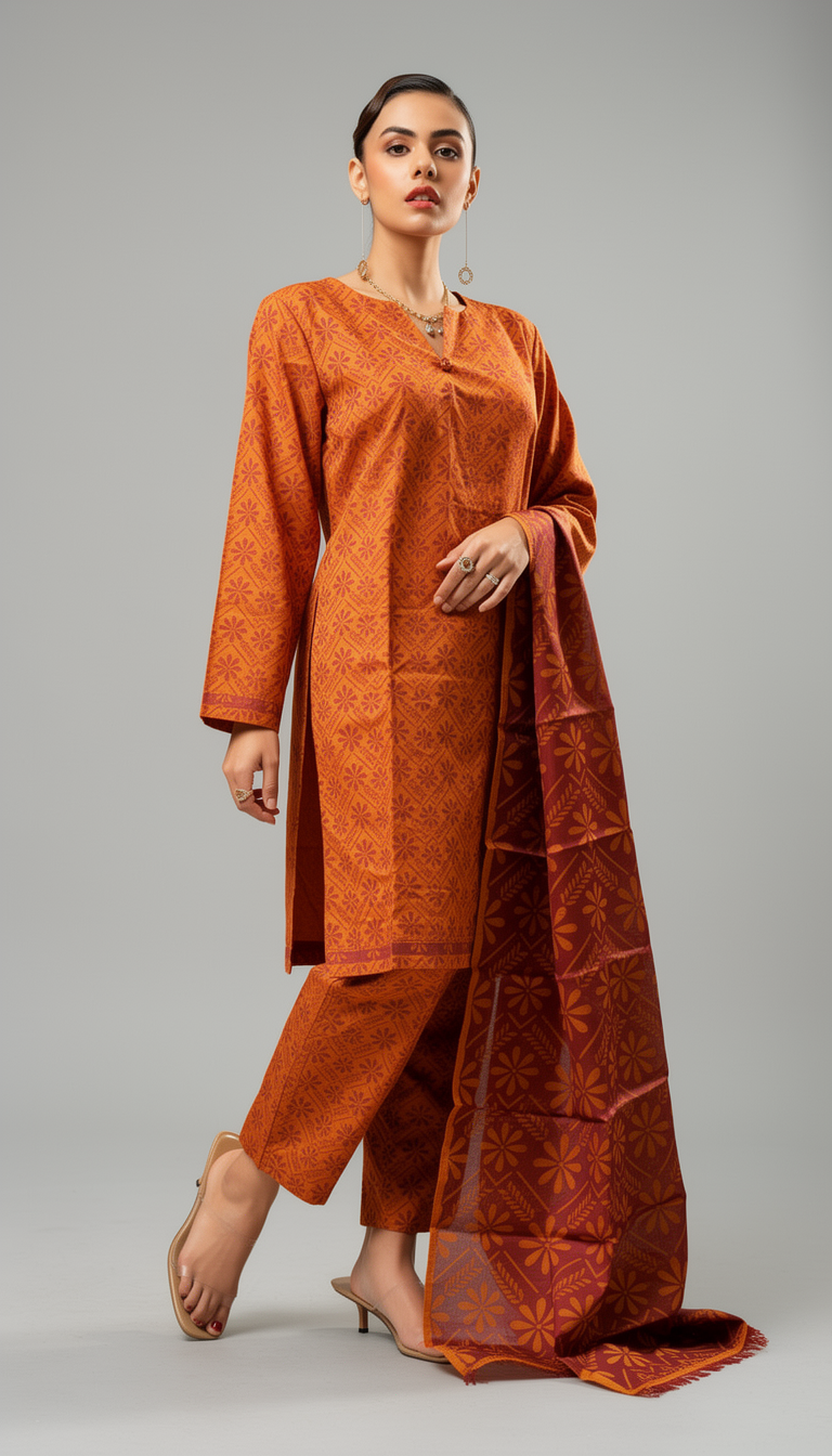 D6 - Raw Silk – 3 Piece Printed Suit