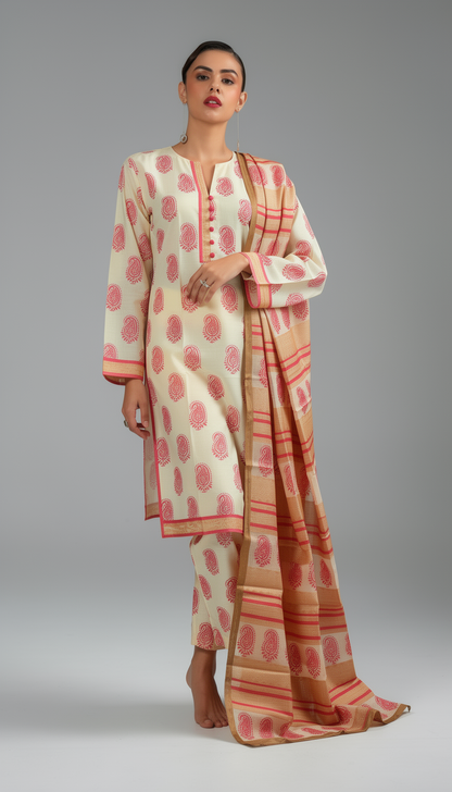 D5 - Raw Silk Viscose – 3 Piece Printed Suit