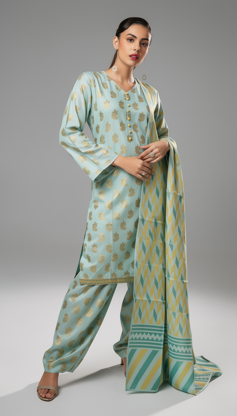 D4 - Raw Silk – 3 Piece Printed Suit