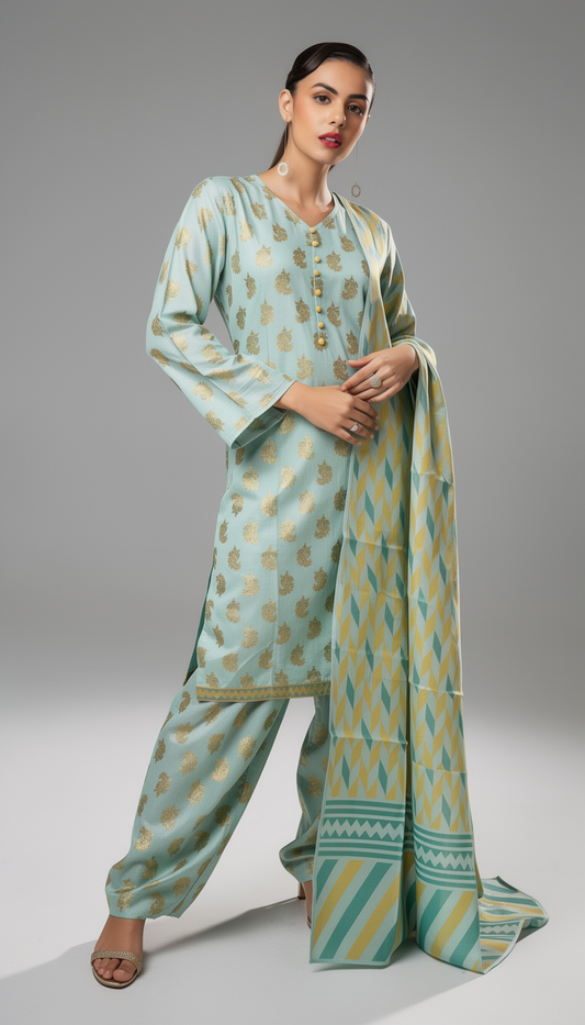 D4 - Raw Silk – 3 Piece Printed Suit