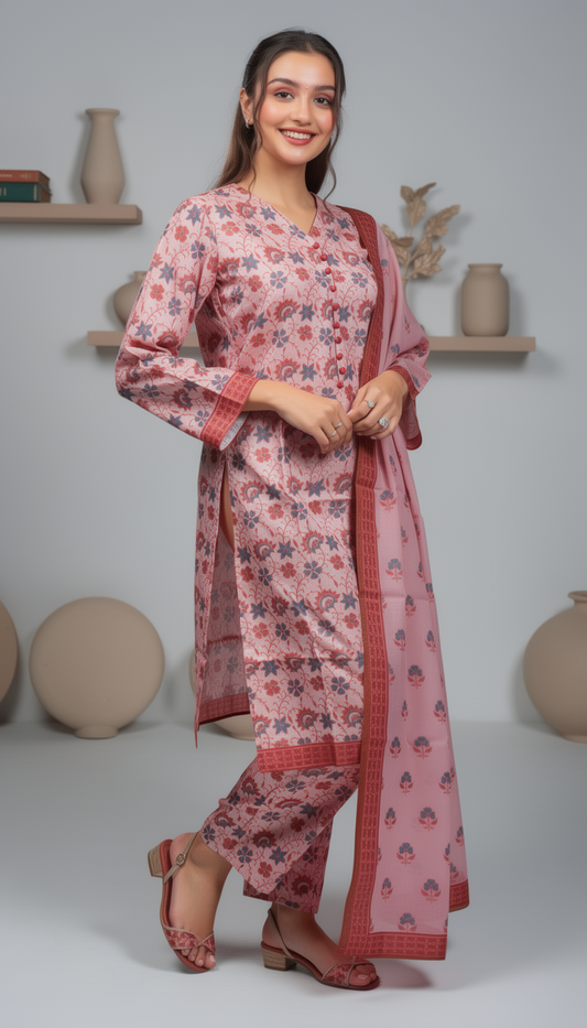 D3 - Raw Silk – 3 Piece Printed Suit