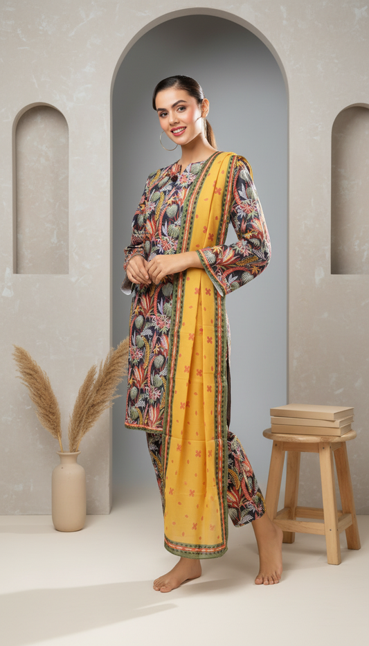 D2 - Raw Silk – 3 Piece Printed Suit