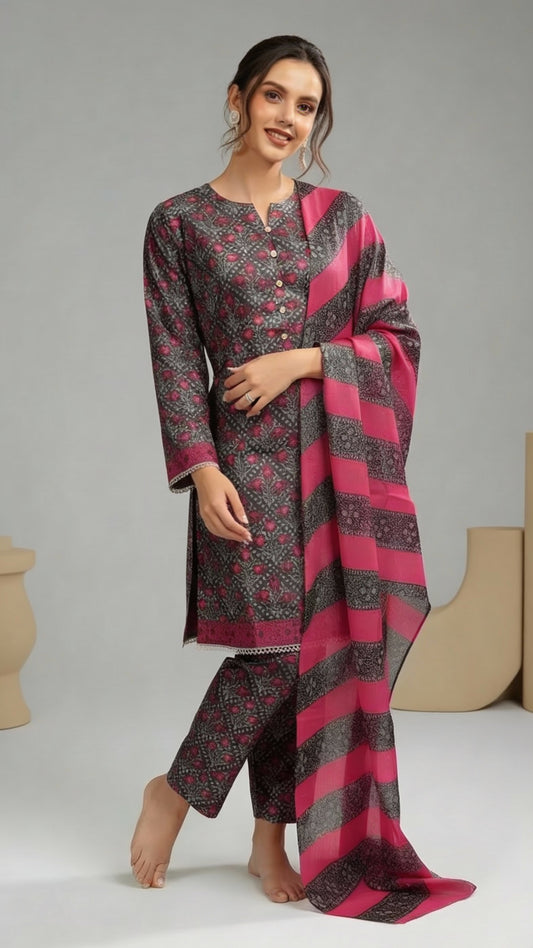 D1 - Raw Silk – 3 Piece Printed Suit