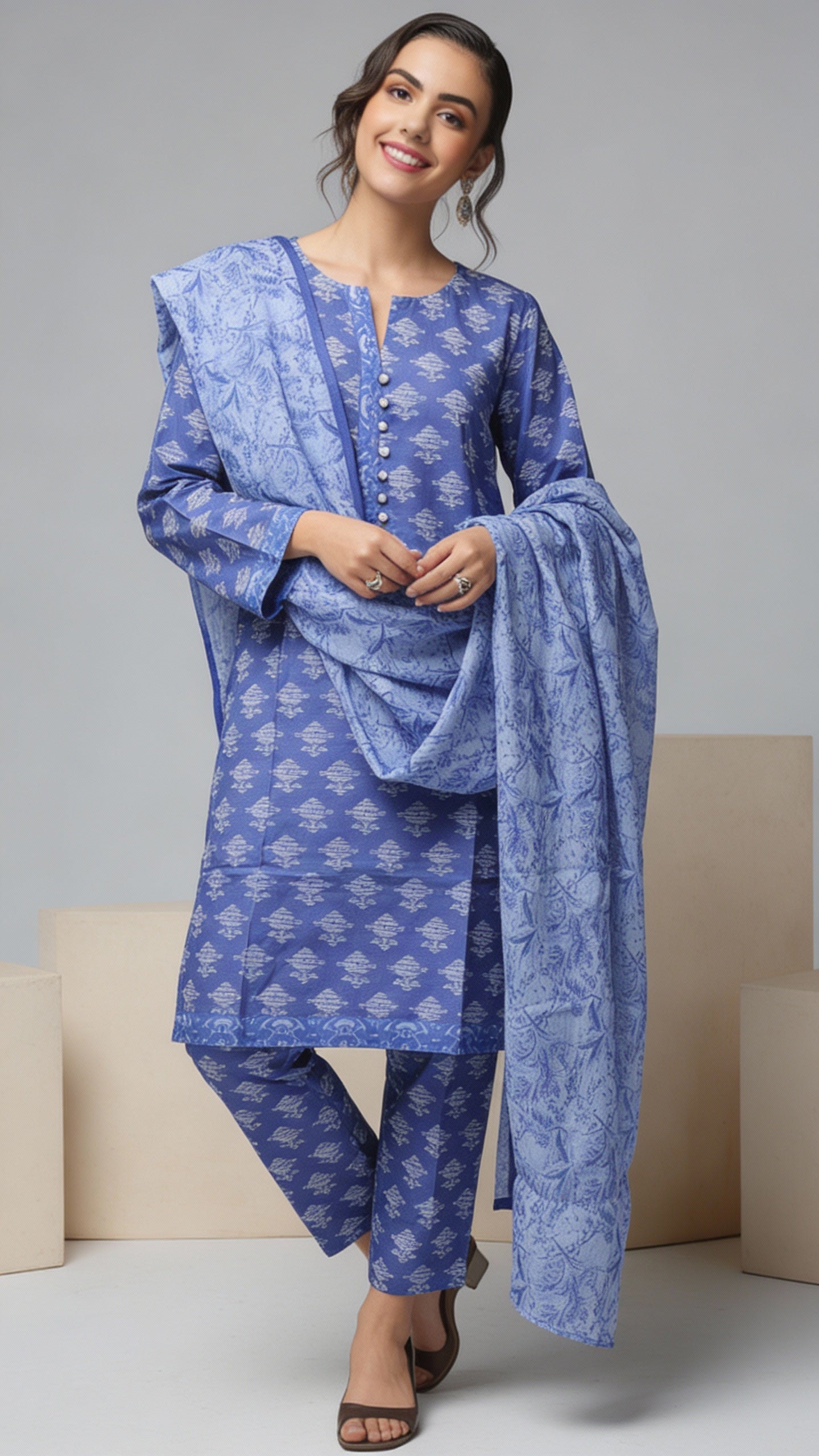 D9 - Raw Silk Viscose – 3 Piece Printed Suit