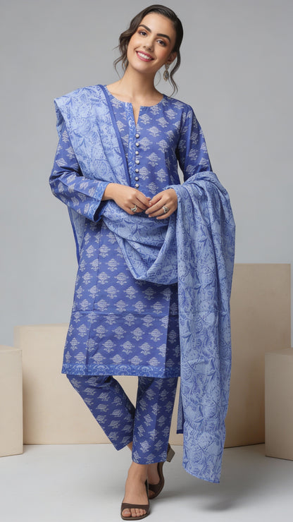 D9 - Raw Silk Viscose – 3 Piece Printed Suit
